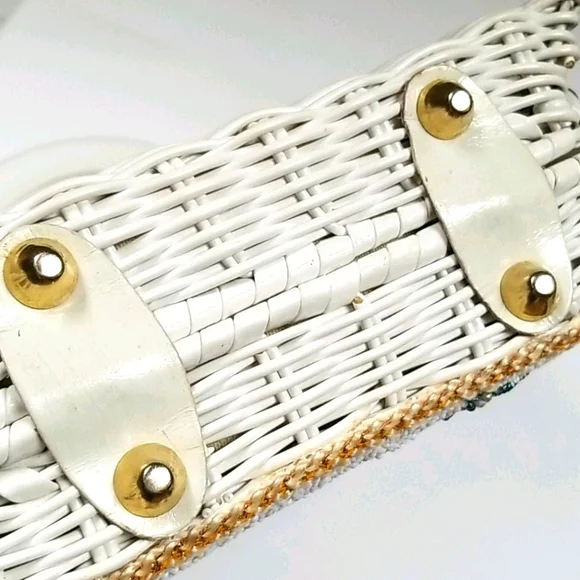 Vintage 1950s Mid Century ADELES Miami Beaded Lucite Wicker Box Bag - Picture 5 of 16